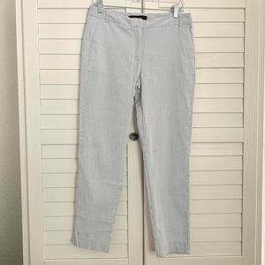 Zara Blue Seersucker Stretch Ankle Length Pants Pockets 8